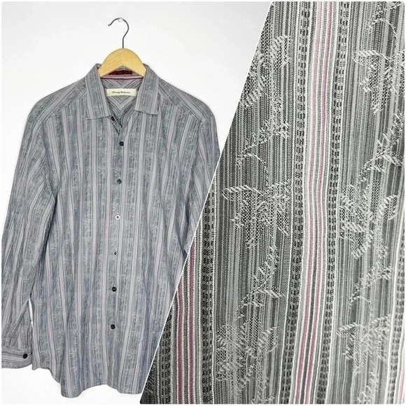 Tommy Bahama Palm Tree Stripe Button Up Shirt Size Large - Picture 1 of 6